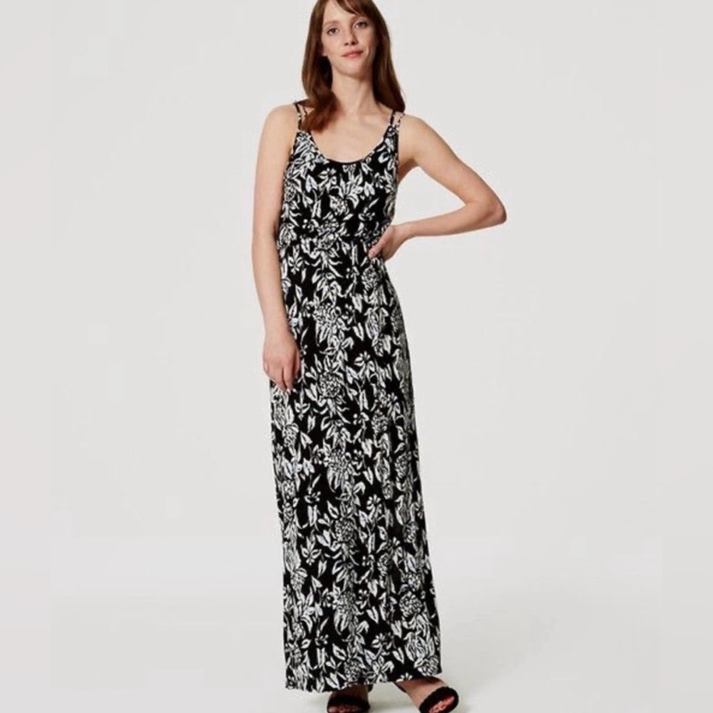 LOFT Black and White Floral Maxi Dress